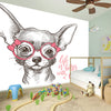 Cute Chihuahua With Glasses Print Wall Sticker