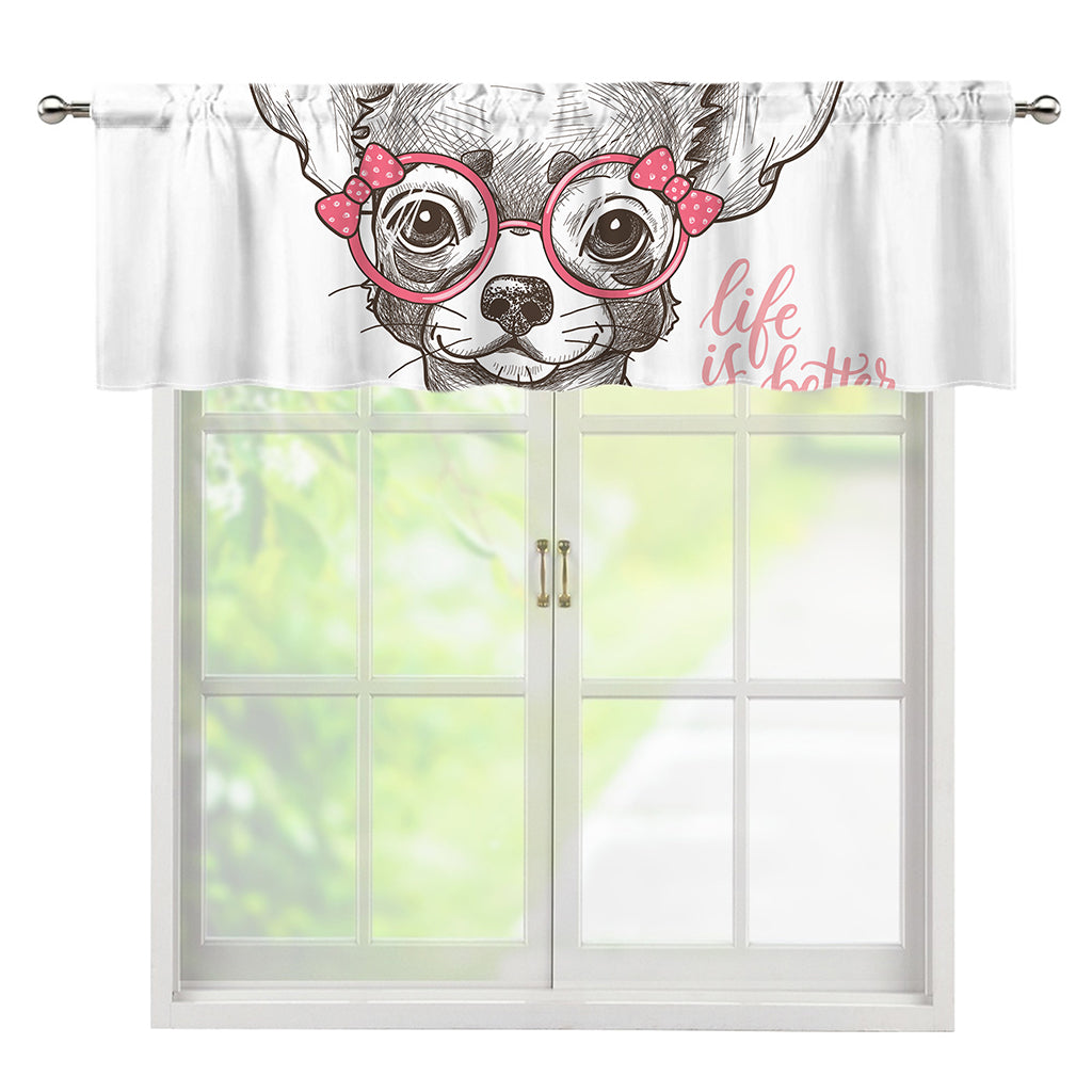 Cute Chihuahua With Glasses Print Window Valance