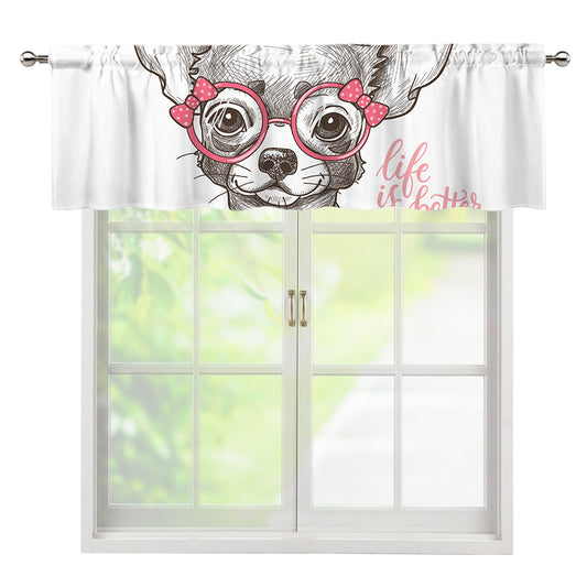 Cute Chihuahua With Glasses Print Window Valance
