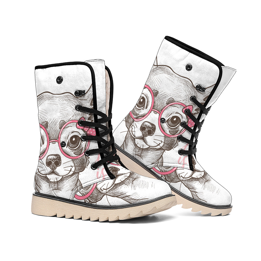 Cute Chihuahua With Glasses Print Winter Boots