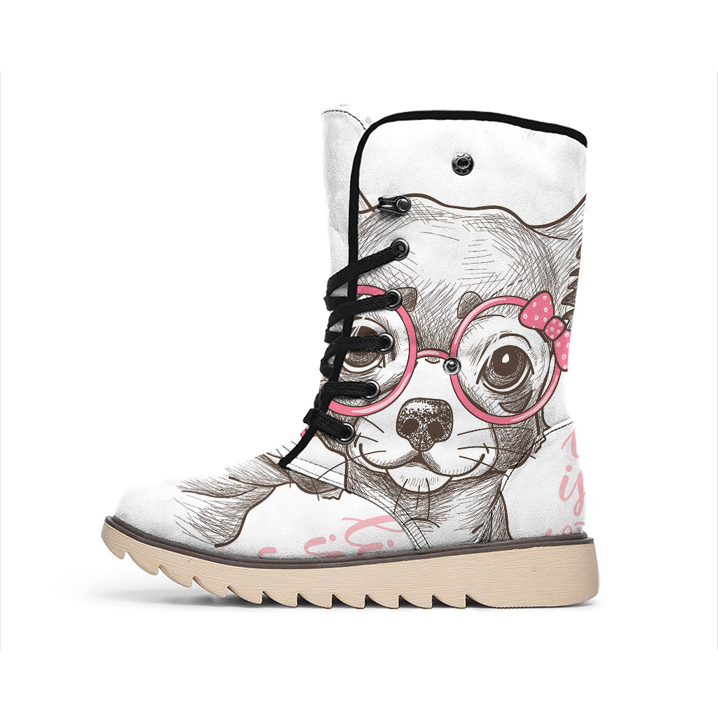 Cute Chihuahua With Glasses Print Winter Boots