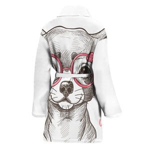 Cute Chihuahua With Glasses Print Women's Bathrobe