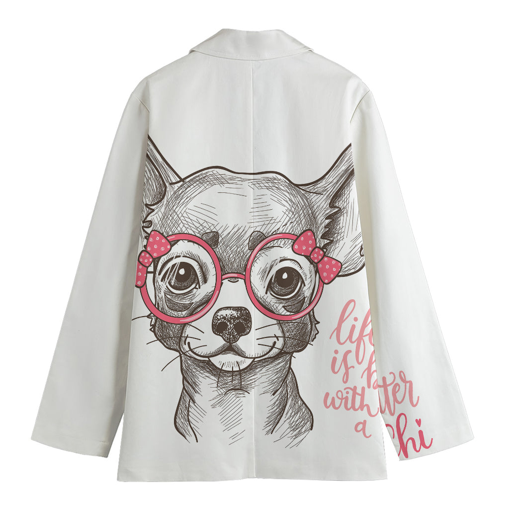 Cute Chihuahua With Glasses Print Women's Blazer