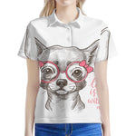 Cute Chihuahua With Glasses Print Women's Polo Shirt