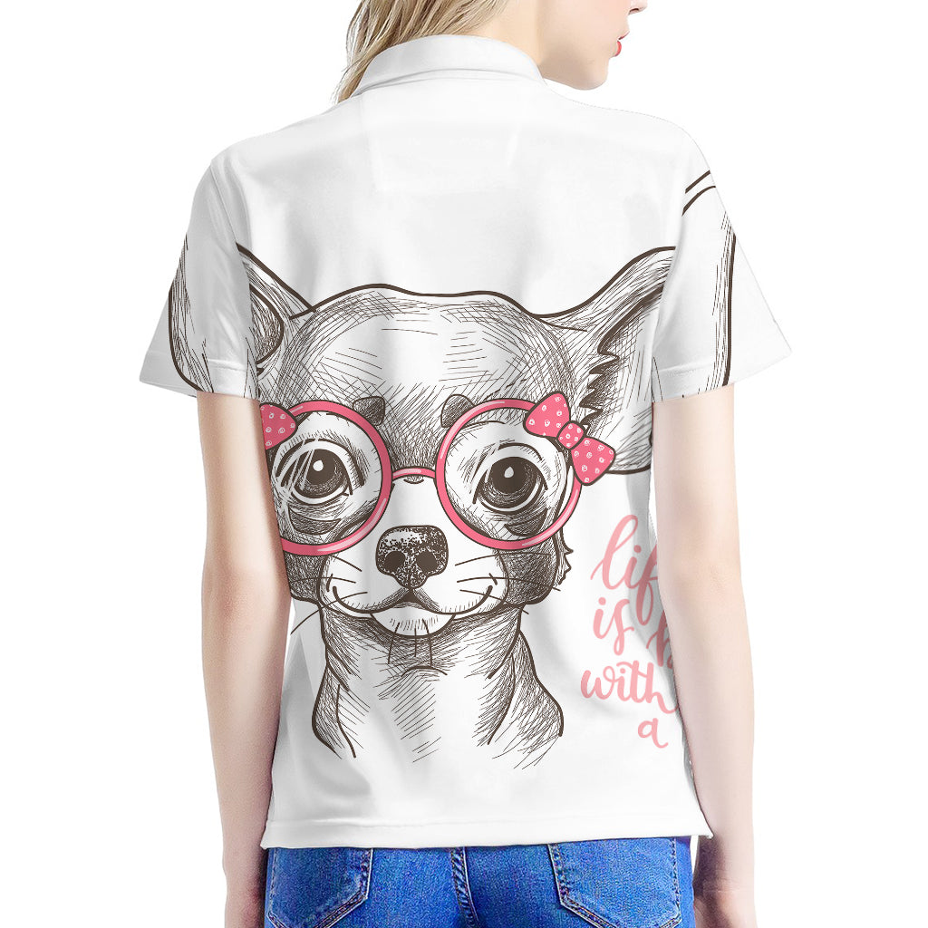 Cute Chihuahua With Glasses Print Women's Polo Shirt