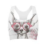 Cute Chihuahua With Glasses Print Women's Sports Bra