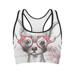 Cute Chihuahua With Glasses Print Women's Sports Bra