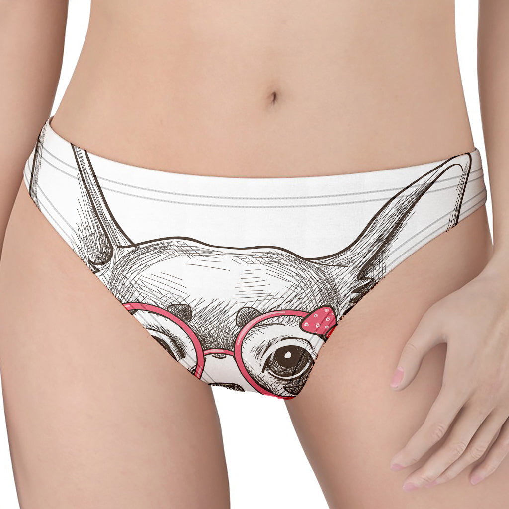 Cute Chihuahua With Glasses Print Women's Thong