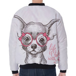 Cute Chihuahua With Glasses Print Zip Sleeve Bomber Jacket