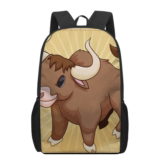 Cute Chinese Ox Zodiac Print 17 Inch Backpack