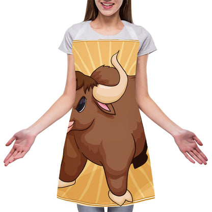 Cute Chinese Ox Zodiac Print Adjustable Apron