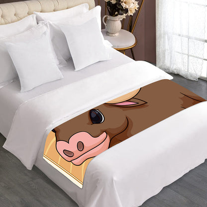 Cute Chinese Ox Zodiac Print Bed Runner