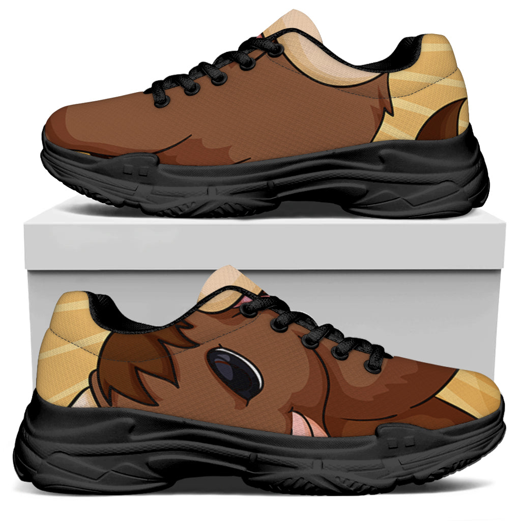 Cute Chinese Ox Zodiac Print Black Chunky Shoes