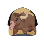 Cute Chinese Ox Zodiac Print Black Mesh Trucker Cap