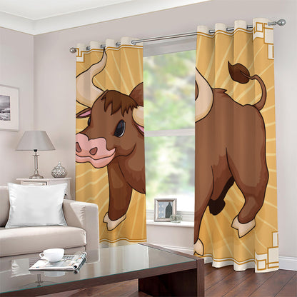 Cute Chinese Ox Zodiac Print Blackout Grommet Curtains