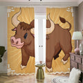 Cute Chinese Ox Zodiac Print Dimout Pencil Pleat Curtains