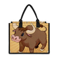 Cute Chinese Ox Zodiac Print Canvas Tote Bag