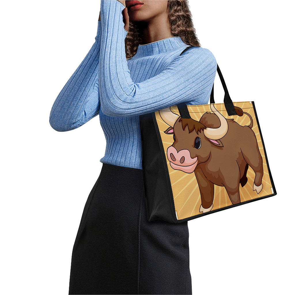 Cute Chinese Ox Zodiac Print Canvas Tote Bag