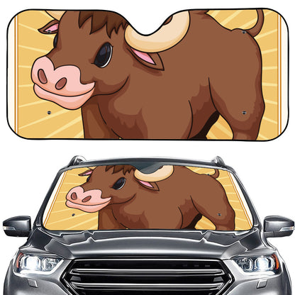 Cute Chinese Ox Zodiac Print Car Windshield Sun Shade