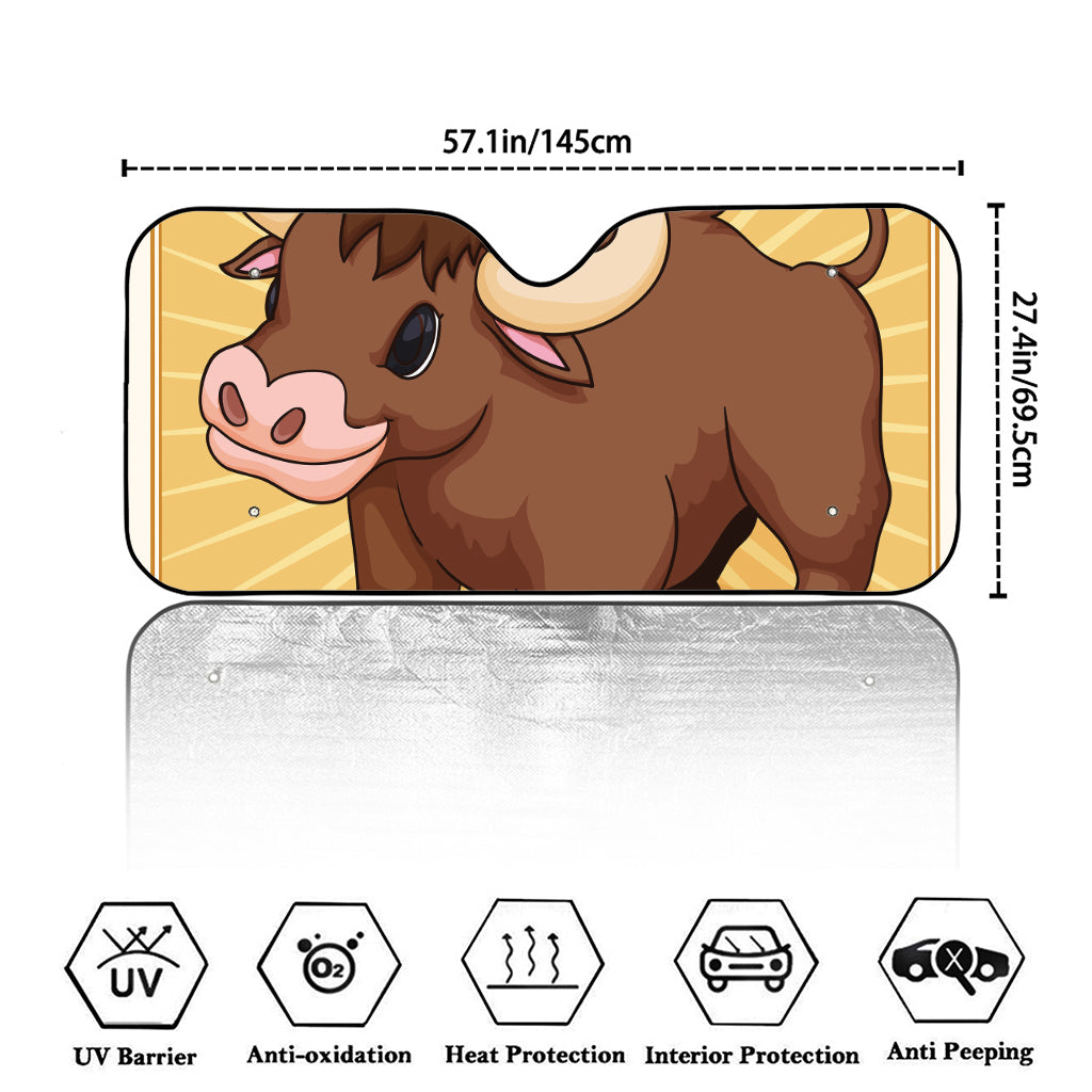 Cute Chinese Ox Zodiac Print Car Windshield Sun Shade