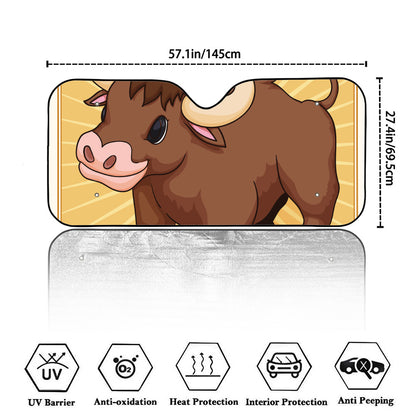 Cute Chinese Ox Zodiac Print Car Windshield Sun Shade