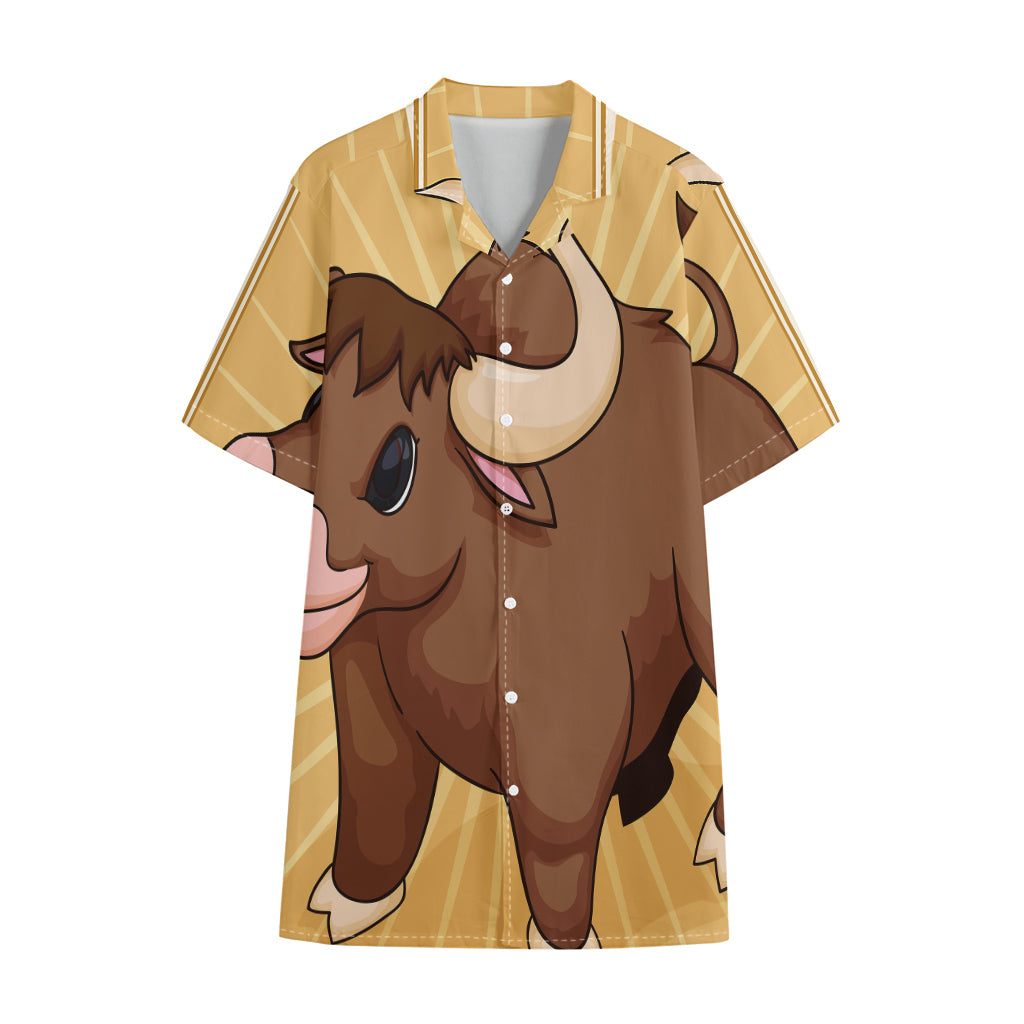 Cute Chinese Ox Zodiac Print Cotton Hawaiian Shirt