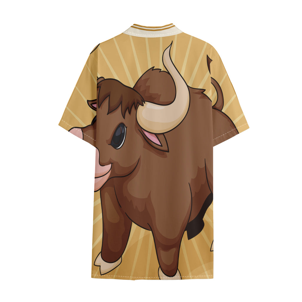 Cute Chinese Ox Zodiac Print Cotton Hawaiian Shirt