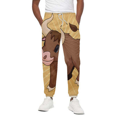 Cute Chinese Ox Zodiac Print Cotton Pants