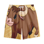 Cute Chinese Ox Zodiac Print Cotton Shorts