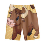 Cute Chinese Ox Zodiac Print Cotton Shorts