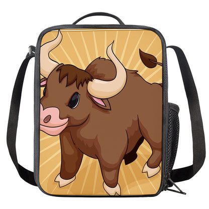 Cute Chinese Ox Zodiac Print Crossbody Lunch Bag