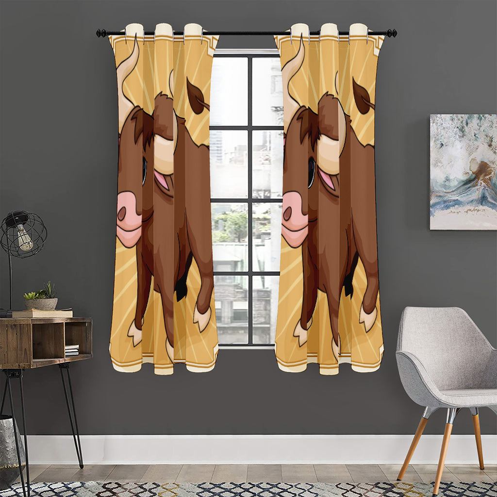 Cute Chinese Ox Zodiac Print Curtain