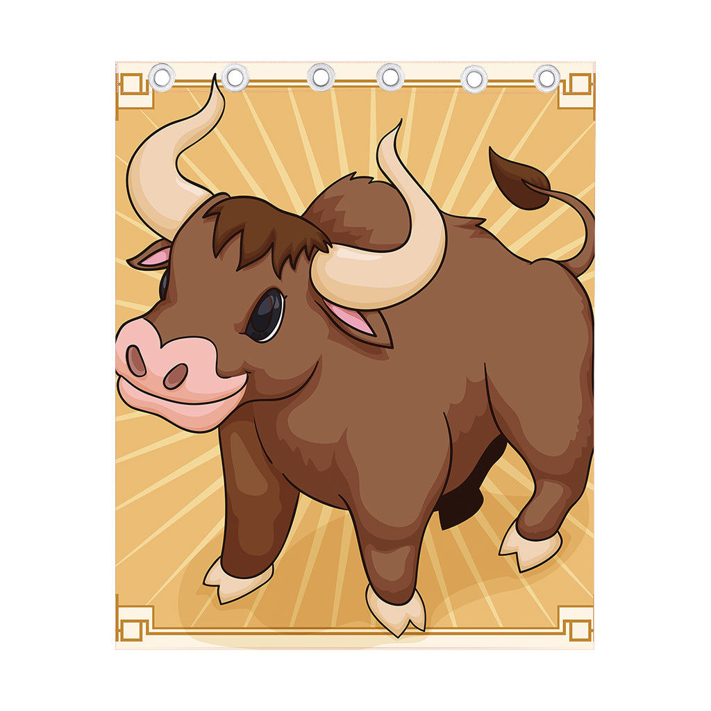 Cute Chinese Ox Zodiac Print Curtain
