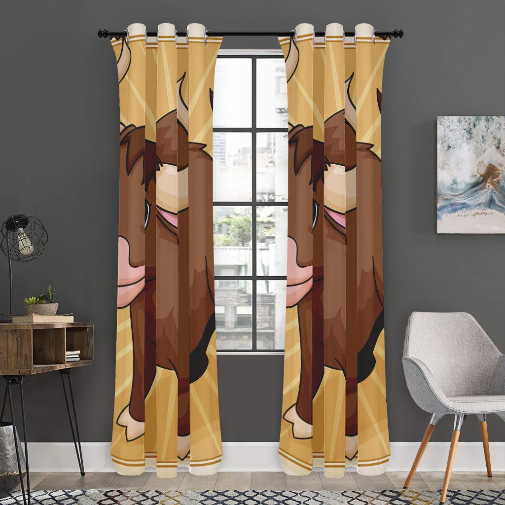 Cute Chinese Ox Zodiac Print Curtain