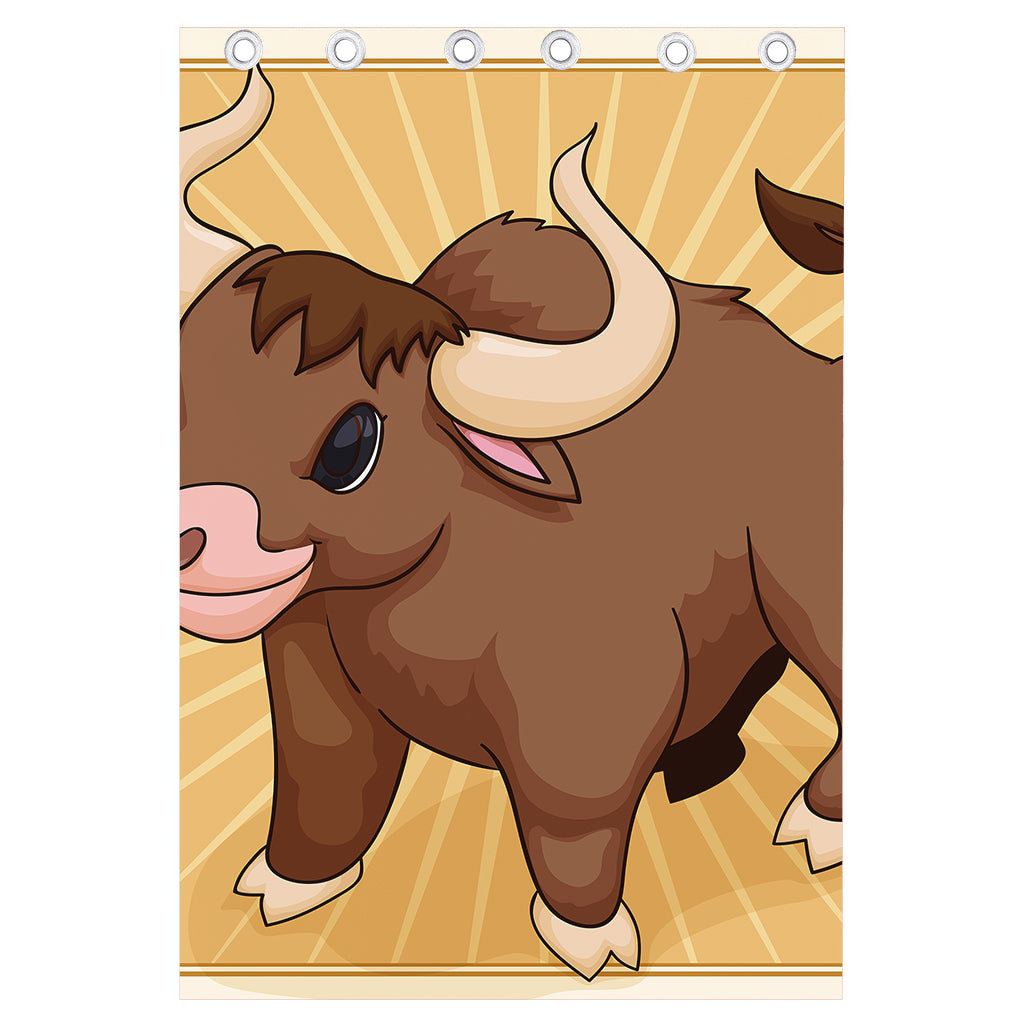 Cute Chinese Ox Zodiac Print Curtain