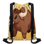 Cute Chinese Ox Zodiac Print Drawstring Backpack