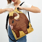 Cute Chinese Ox Zodiac Print Drawstring Backpack