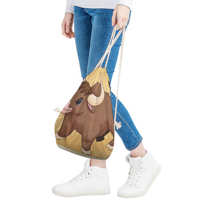 Cute Chinese Ox Zodiac Print Drawstring Bag