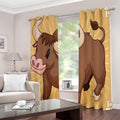 Cute Chinese Ox Zodiac Print Extra Wide Grommet Curtains