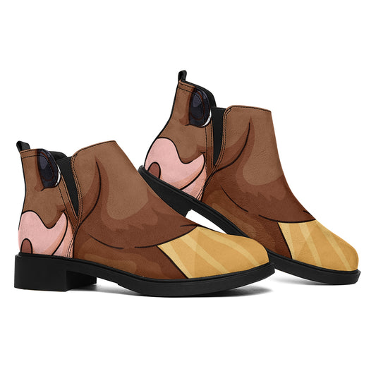 Cute Chinese Ox Zodiac Print Flat Ankle Boots