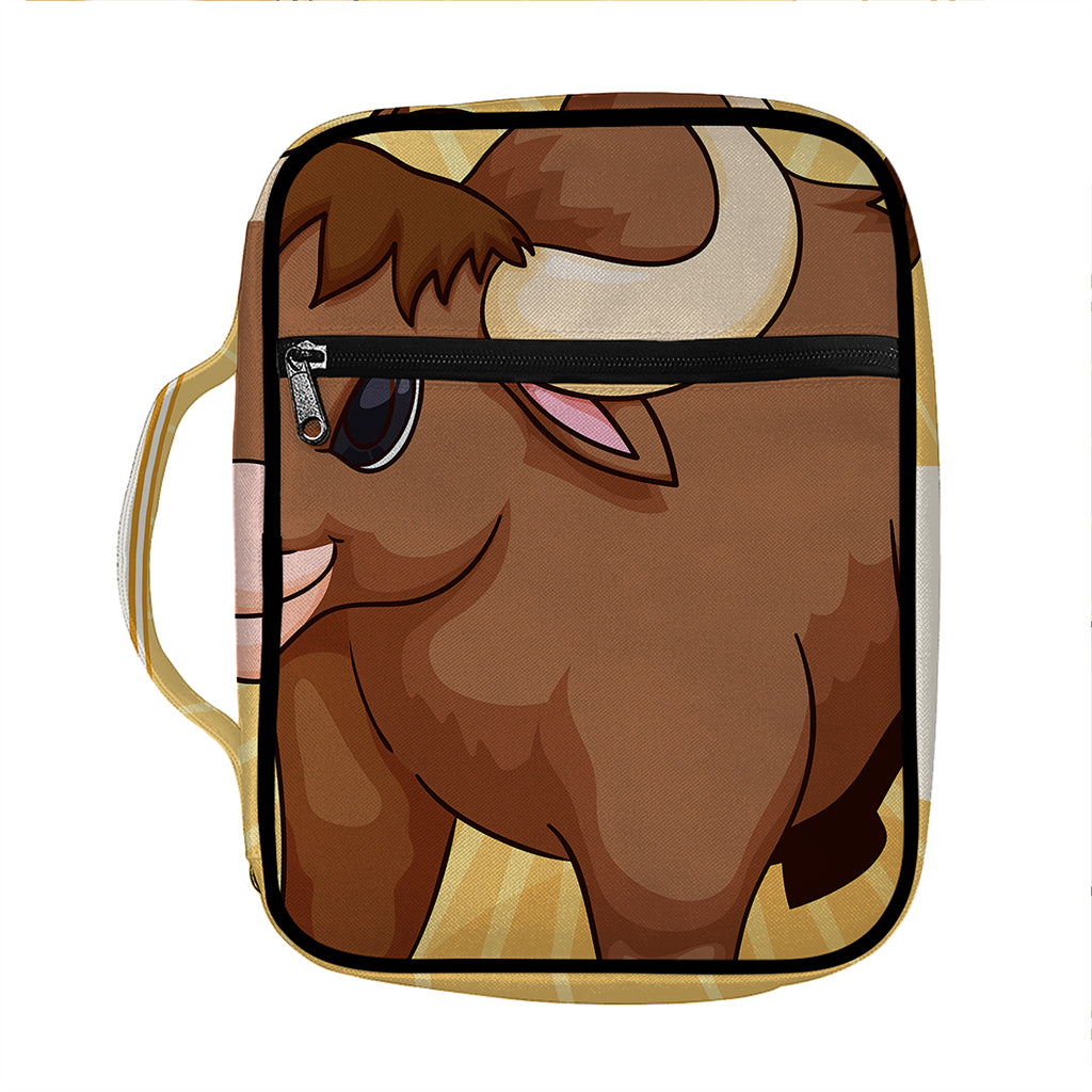 Cute Chinese Ox Zodiac Print Front Pocket Bible Bag