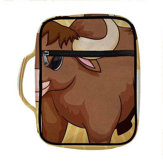 Cute Chinese Ox Zodiac Print Front Pocket Bible Bag