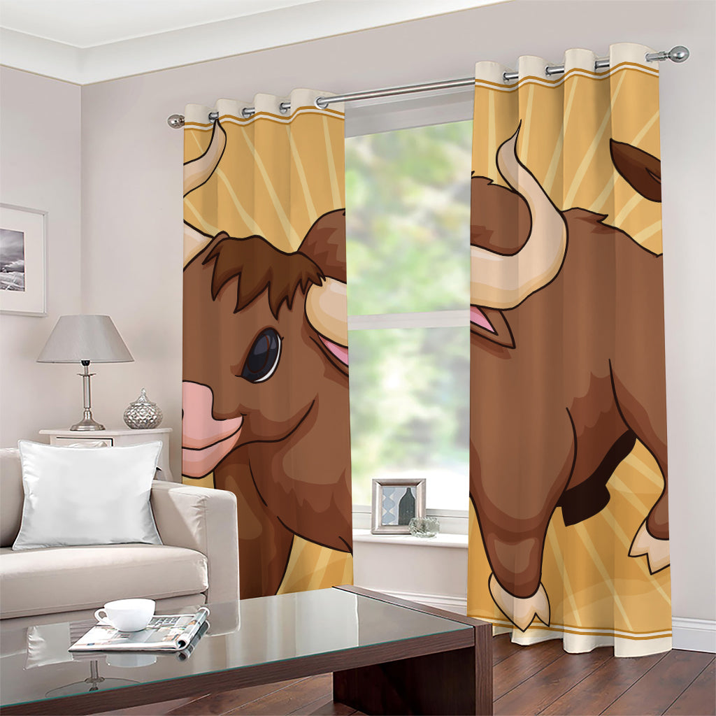 Cute Chinese Ox Zodiac Print Grommet Curtains