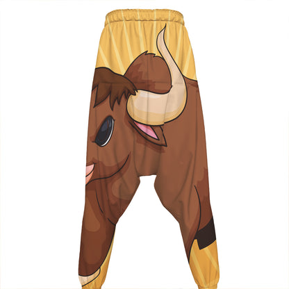 Cute Chinese Ox Zodiac Print Hammer Pants