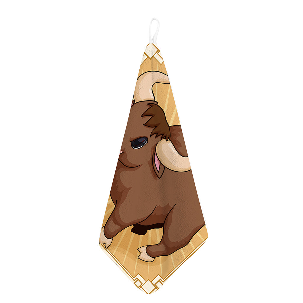 Cute Chinese Ox Zodiac Print Hand Towel