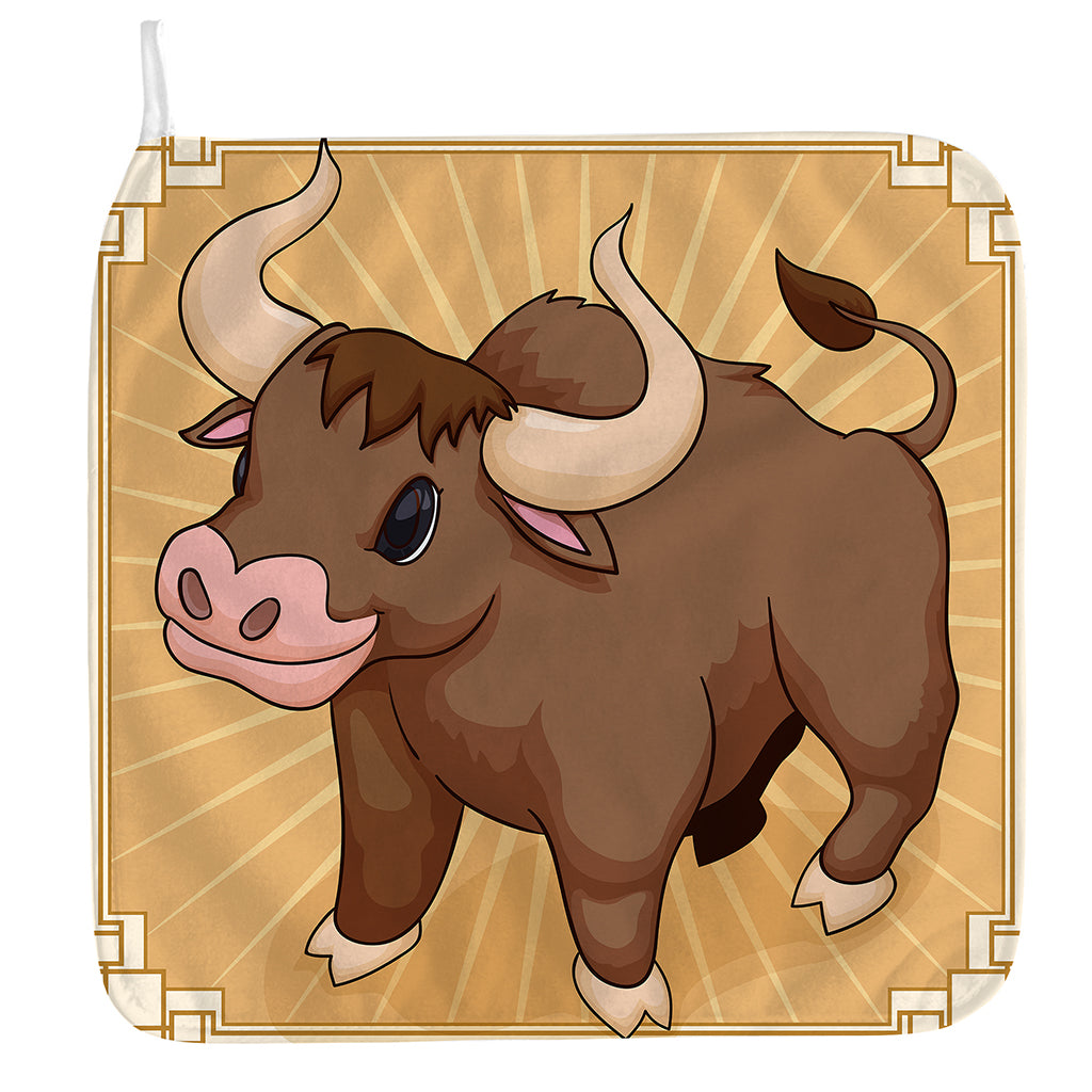Cute Chinese Ox Zodiac Print Hand Towel