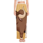 Cute Chinese Ox Zodiac Print High Slit Maxi Skirt