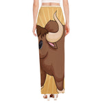 Cute Chinese Ox Zodiac Print High Slit Maxi Skirt