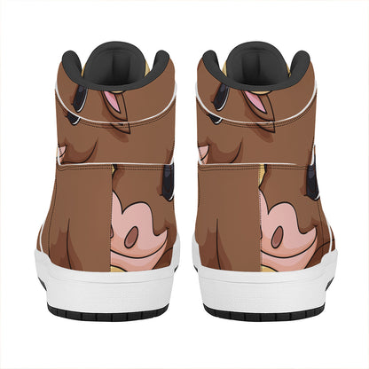 Cute Chinese Ox Zodiac Print High Top Leather Sneakers
