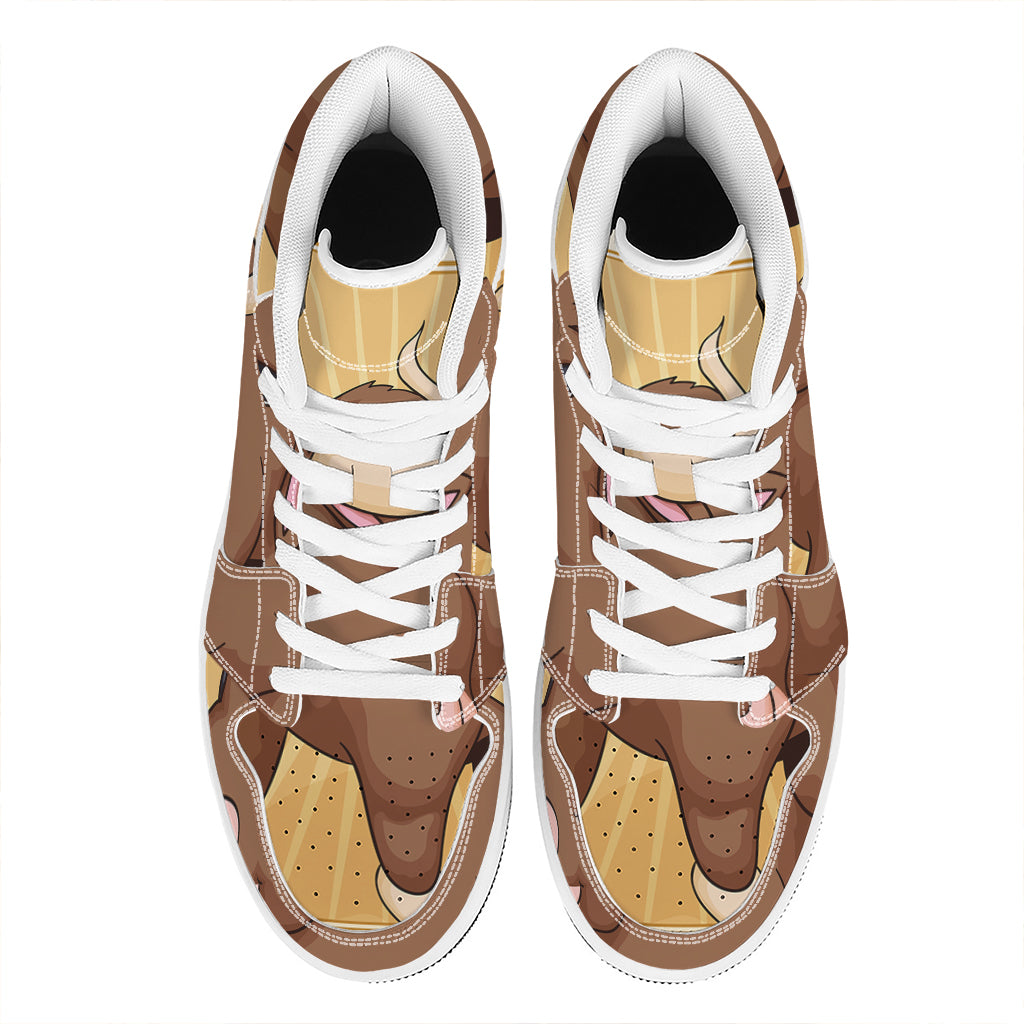 Cute Chinese Ox Zodiac Print High Top Leather Sneakers